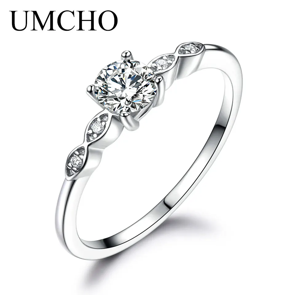 UMCHO Silver 925 Jewelry Luxury Bridal Cubic Zirconia Rings for Women  Solitaire Engagement  Wedding Band Party Gift Jewelry New