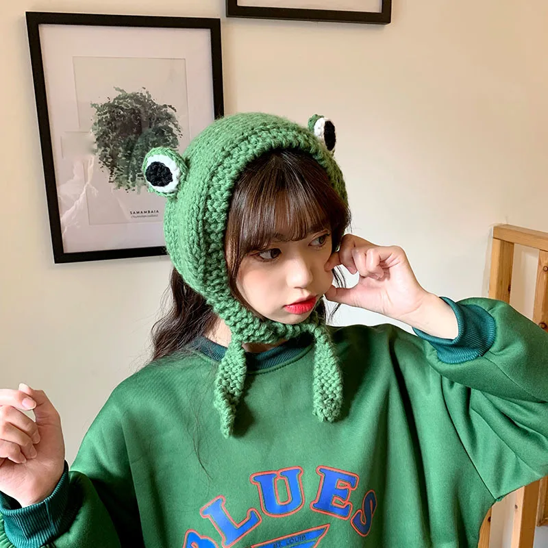 Photography Prop Party Winter Skullies Cute Women Frog Hat Crochet Knitted Hat Costume Beanie Hats Cap Women Gift Hip-hop Cap