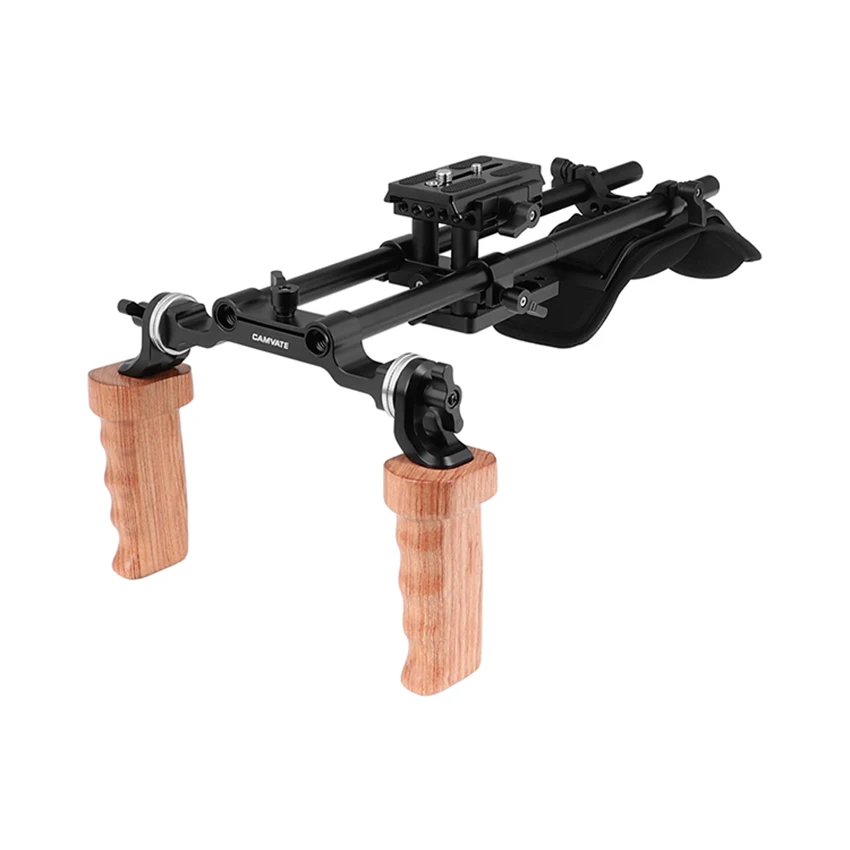 CAMVATE Pro Schulter Montieren Rig Mit Manfrotto QR Platte & Dual Holz Handgriffe Rosette Verbindung Für DSLR Kamera/DV camcorder