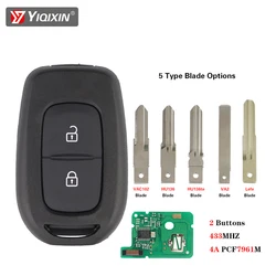 YIQIXIN pulsante chiave telecomando auto 2 per Renault Sandero Dacia Logan Lodgy Dokker Duster Trafic Clio4 Master3 433MHZ 4A PCF7961M Chip