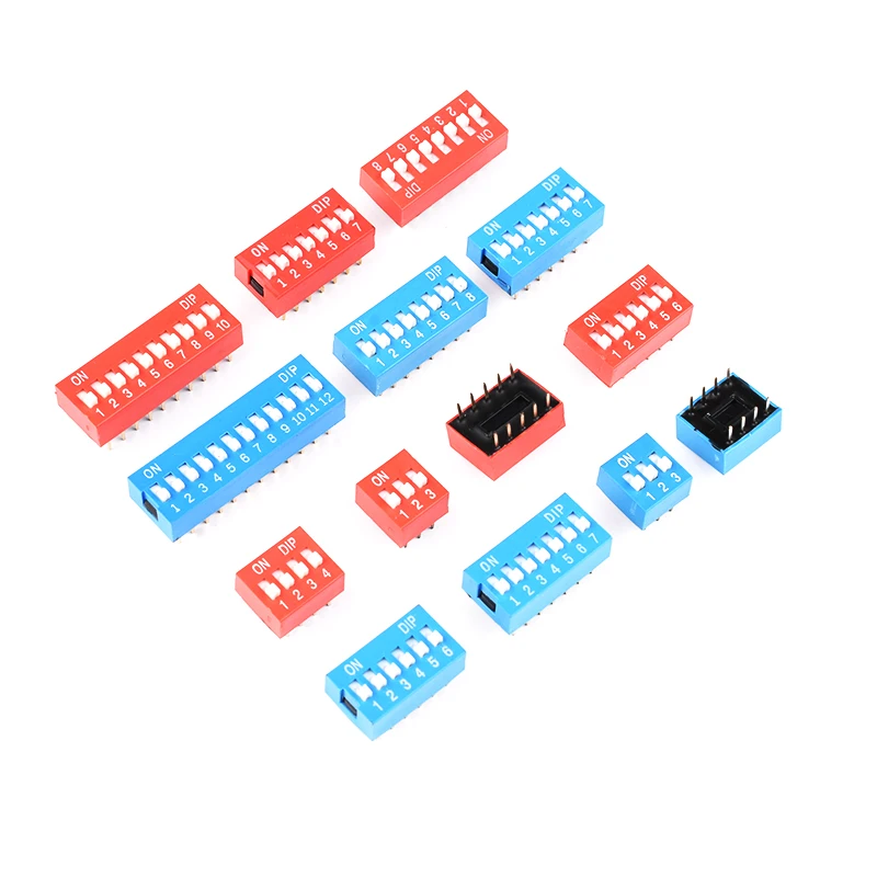 10PCS Slide Type Switch Module 1 2 3 4 5 6 7 8 10 12PIN 2.54mm Position Way DIP Pitch Toggle Switch Blue/Red Snap Dial Switch