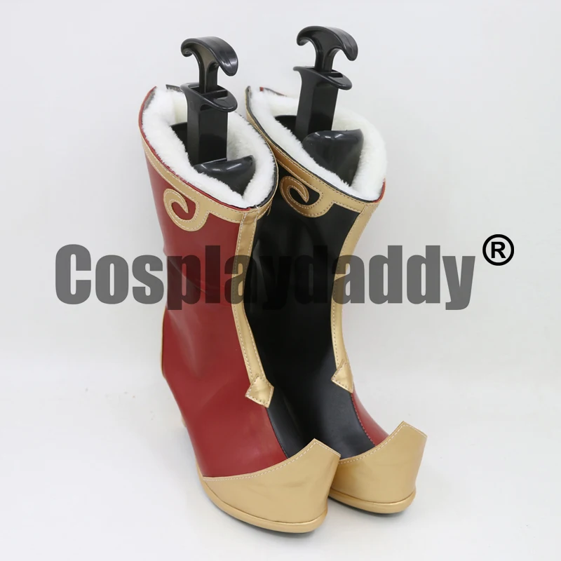 Genshin Impact Liyue Adepti Wise Innocence Yanfei Cosplay Shoes Mid Calf Heel Boots C006