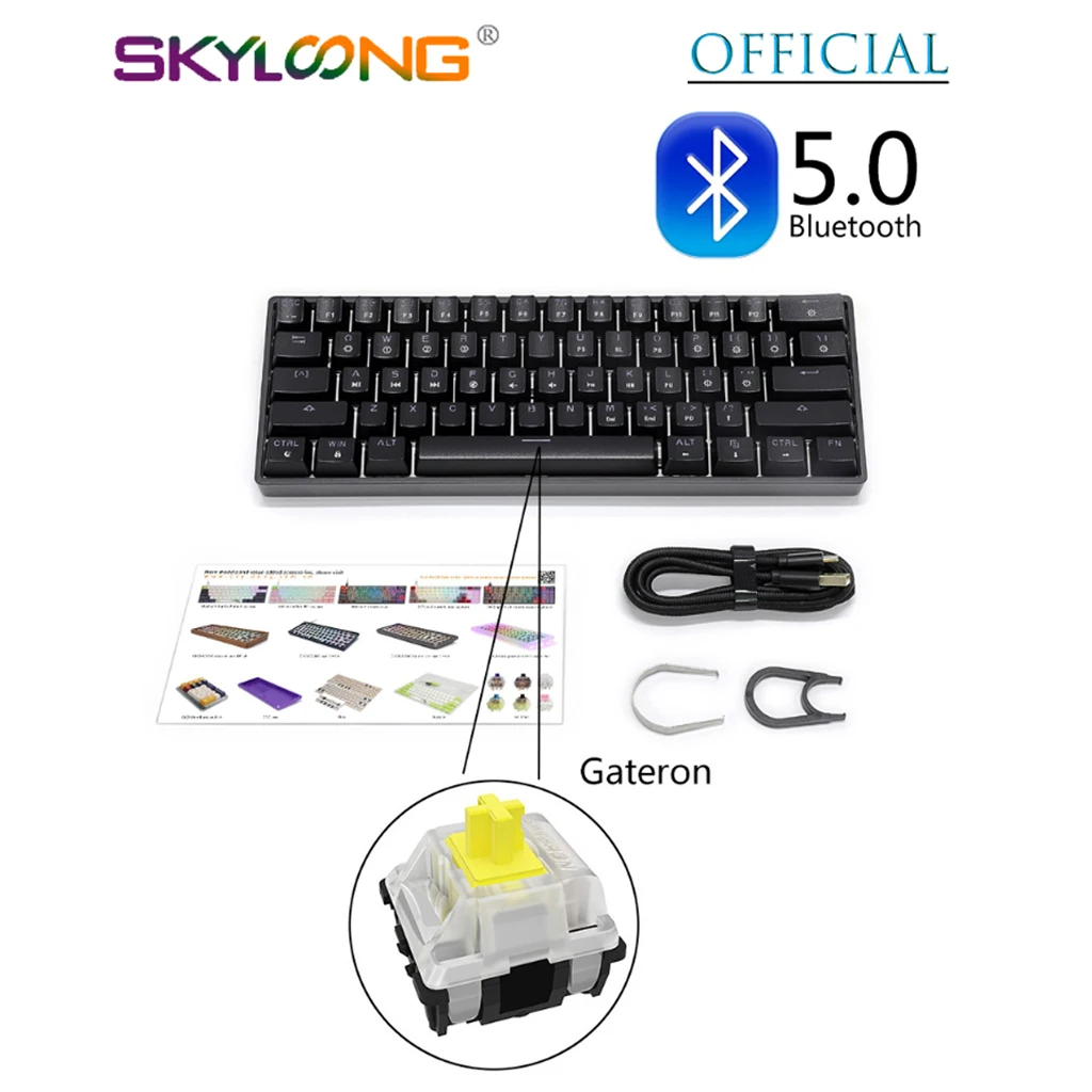 Skyloong SK61 Wireless 60% Mechanical Keyboard Gateron Optical 61 Key GK61 SK61 Wireless Bluetooth 5.0 Gateron MX RGB Backlight