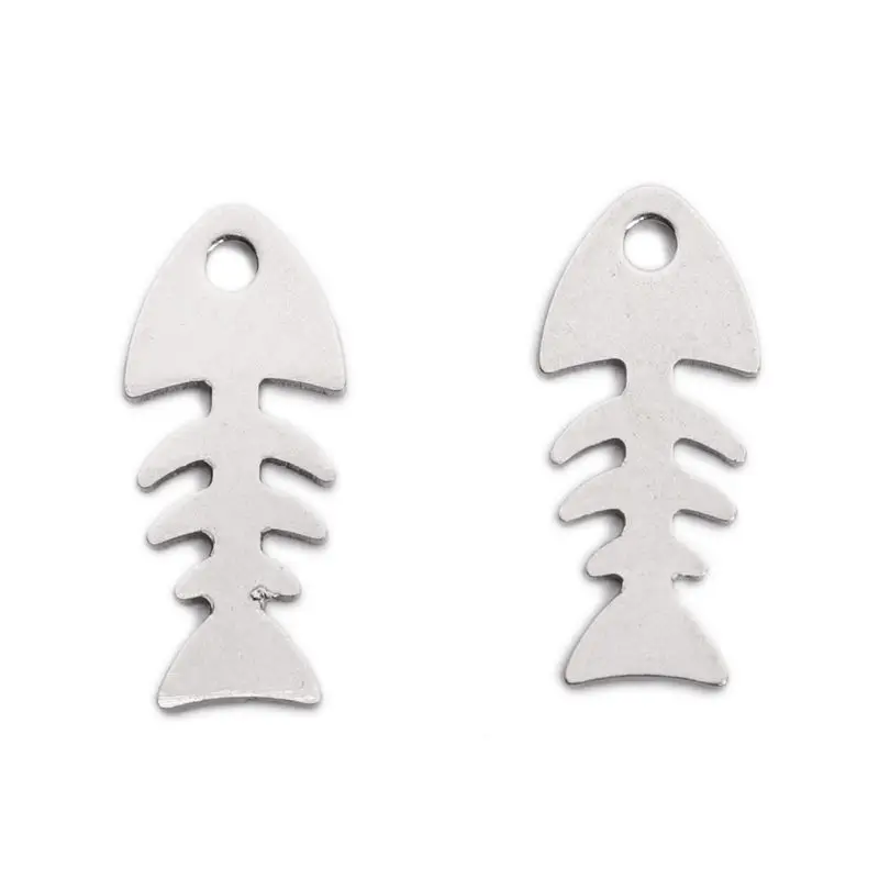 10 PCs Stainless Steel Chain Tail Extender Charms Fish Bone  Pendants For Women Men Bracelets Necklaces Jewelry 18mm x 8mm