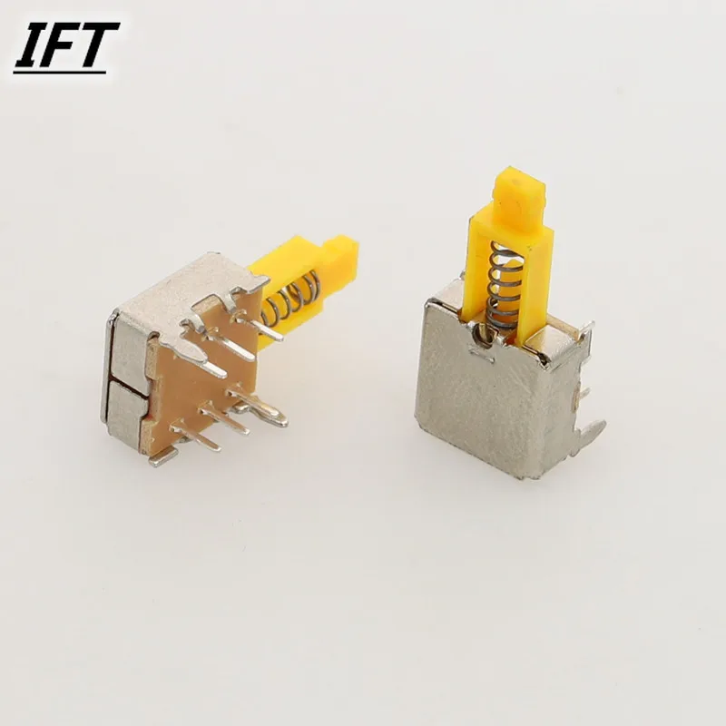 10Pcs Free shopping A06 6pin TV Power Switch With Spring Self-locking Yellow DC 12V 50MA Unidirection Push-button Switch