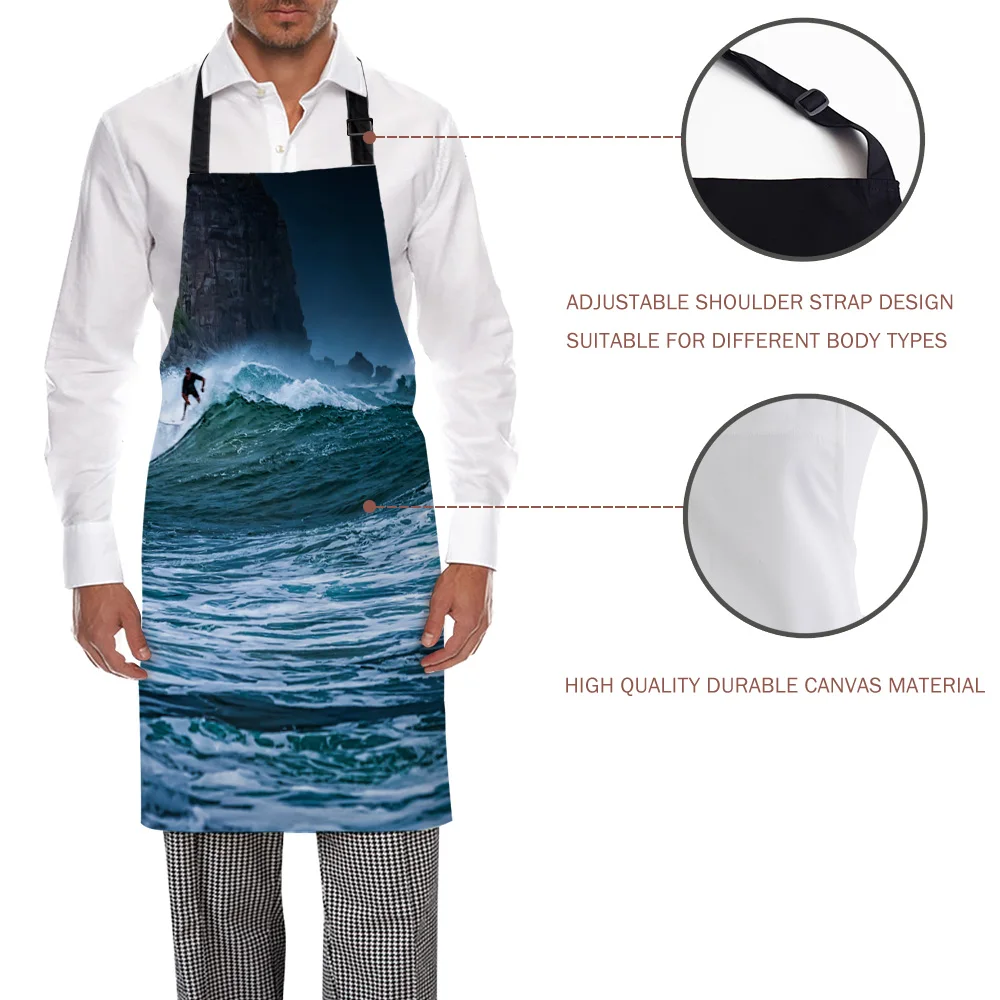 Kitchen Apron Sea Surfing Male Courage Challenges Water Sports Adjustable Canvas Aprons for Men Women Kids Home Cleaning Tools