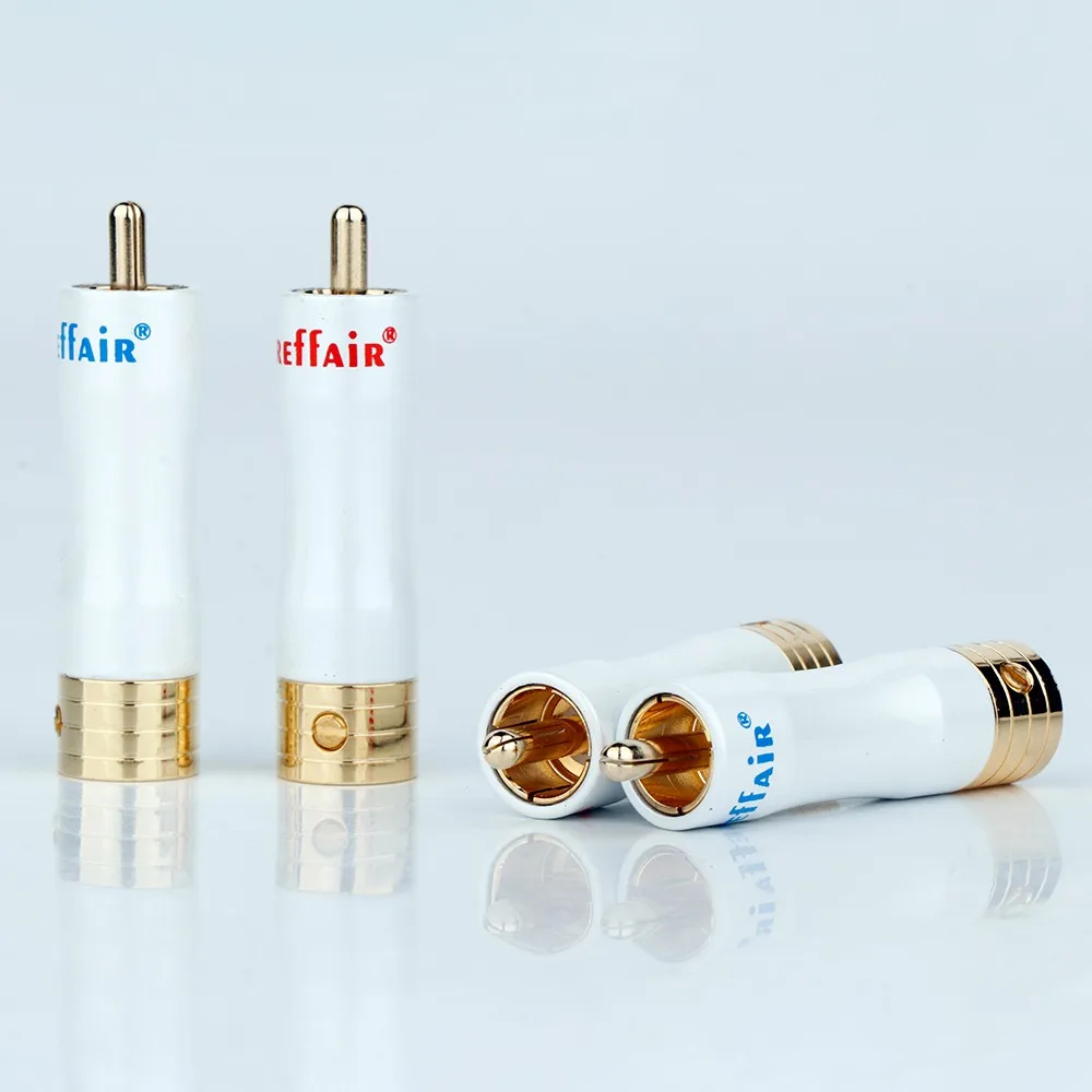 Preffair 4xR1704 RCA Male 플러그 오디오 비디오 인라인 잭 어댑터 금도금, RCA 플러그 솔더리스 RCA Male 플러그