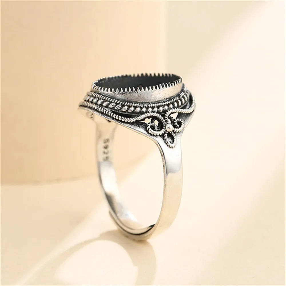 

Ring Blank for 10x14mm Oval Cabochons Antique Style Ring Setting Thai Sterling Silver Adjustable Ring Base SR0400