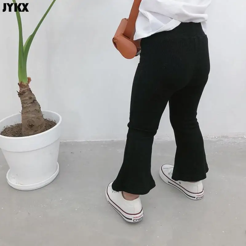 2021Children\'s Pants Girls\' Solid Gray And Black All-match Leggings Cotton Children\'s Pants Spring And Summer Boot Cut Pant