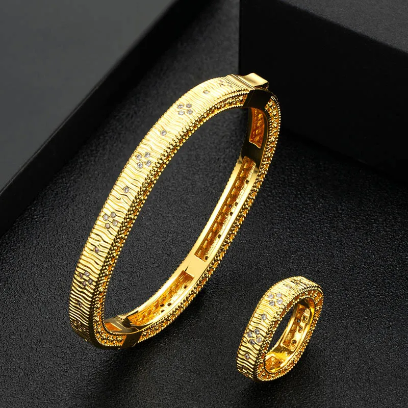 Zlxgirl jewelry Gold silver two plated color bracelet & bangle and ring jewelry sets fine women's wedding Gold bangle sets