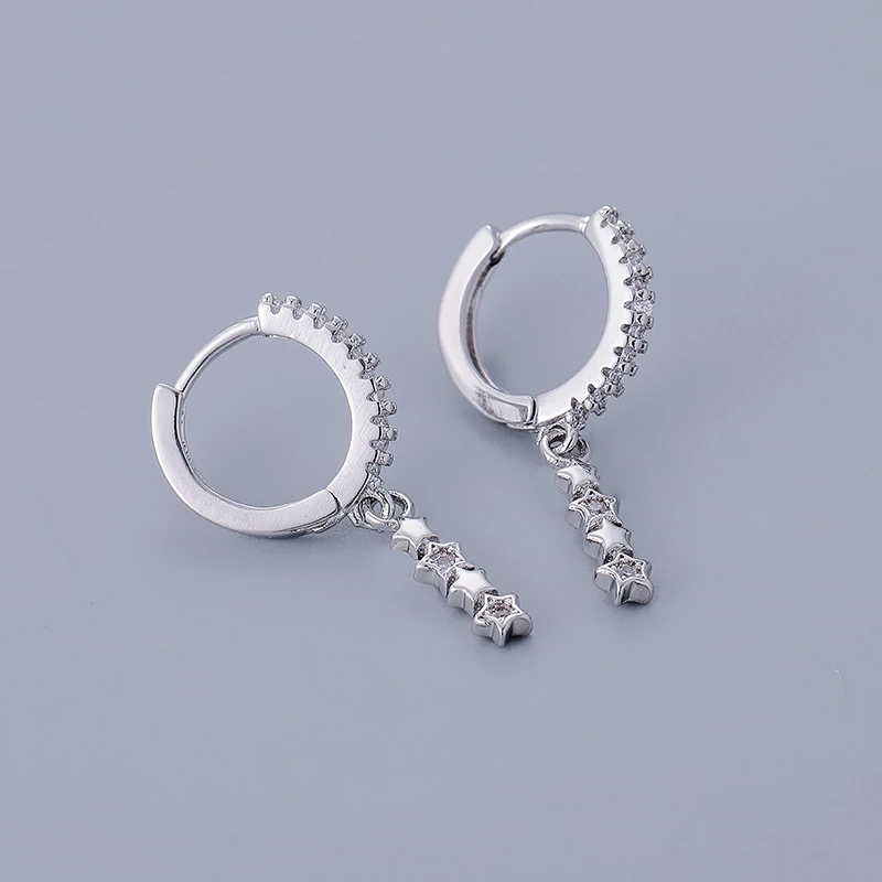 Vintage Light Luxury Stainless Steel Earrings Zircon Star Connected Pendant Hoop Earrings For Women Sweet Party Wedding Jewelry