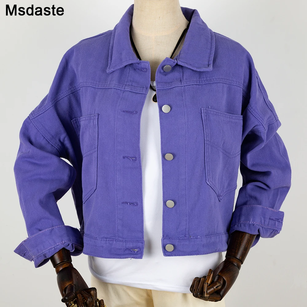 Women Denim Coat New Spring and Autumn Jacket Korean Loose Short Jeans Outerwear Purple Student Jackets Candy Boyfriend Tops