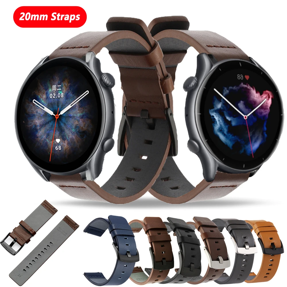 Bracelets de montre en cuir pour Xiaomi, Huami Amazfit BIP, GTS 3, Huawei GTR 3 Pro, bracelet de montre de sport, bracelet de remplacement, 20mm, 22mm