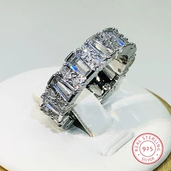 925 Silver High Quality Bar White Zircon Ring For Women Wedding Engagement Party Jewelry Gift