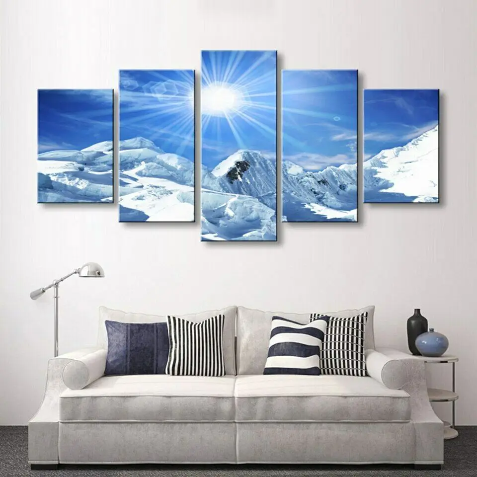 

No Framed Canvas 5Pcs Sun on Arctic Glacier Posters Canvas Pictures Decorative Prints Wall Art Paintings Home Decor Living Room