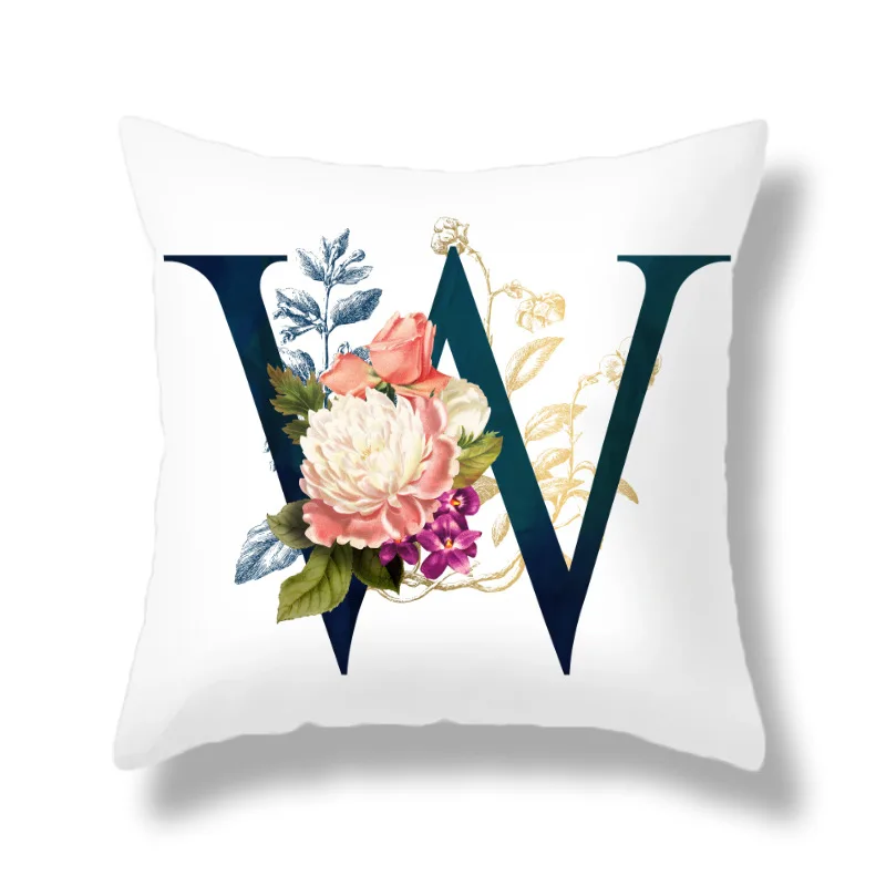 

Flower Letter Pillow Case Plant Tree Around Alphabet Cushion Cover for Home Sofa Car Decorative Pillowcases 45x45cm