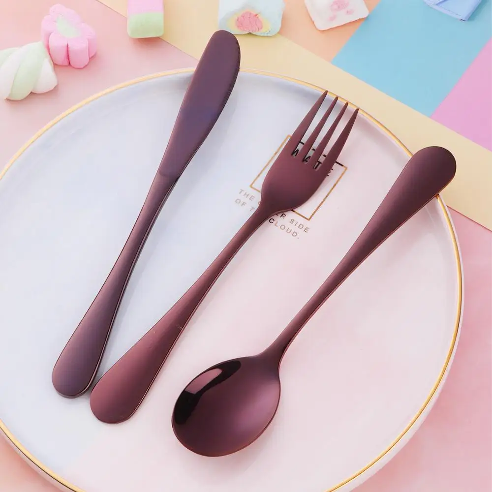 3pcs/set Colorful Children Stainless Steel Cutlery Set Tableware Kids metal Dinner Knives Forks soup spoon Sets Food Dining Set