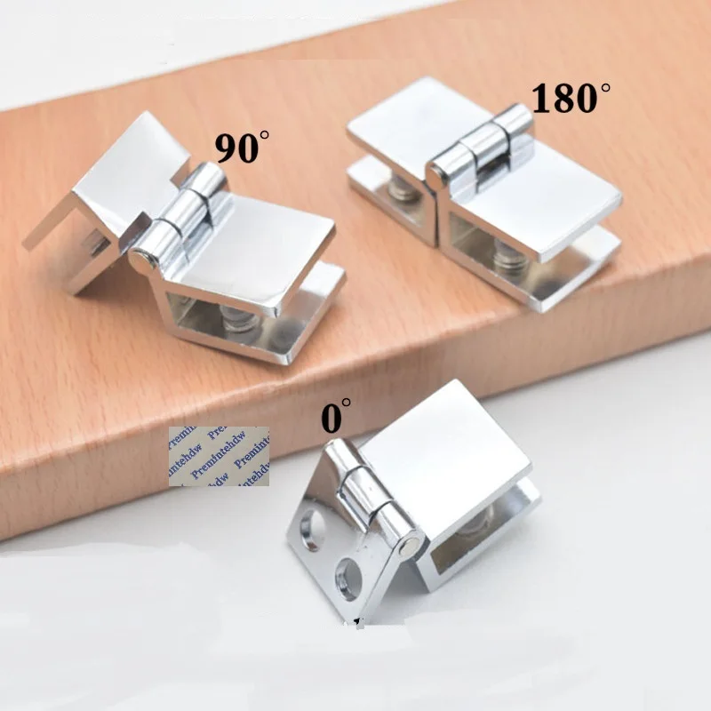 4Pcs Shiny Chrome Solid Brass Zinc Wine Cabinet Hinge Showcase 5-8mm Glass Door 0 90 180 Degrees