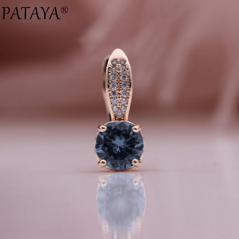 PATAYA New Gradient Earrings Round Natural Zircon Dangle Earrings 585 Rose Gold Color Luxury Fine Wedding Women Fashion Jewelry