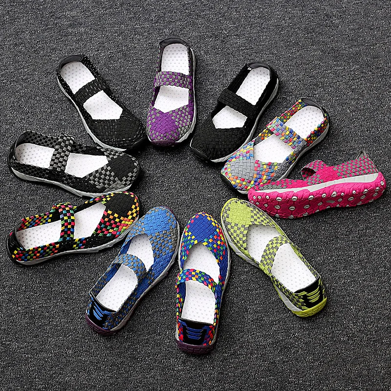 Womens Shoes Summer Flats Sneakers Breathable Woven Shoes Female Loafers Casual Footwear Outside Women Tenis Comfort Big Size 42