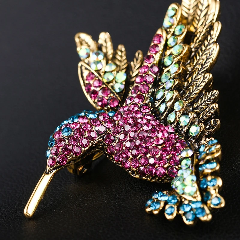 Colorful Rhinestone Hummingbird Brooch Animal Brooches For Women Metal Fashion Accessories