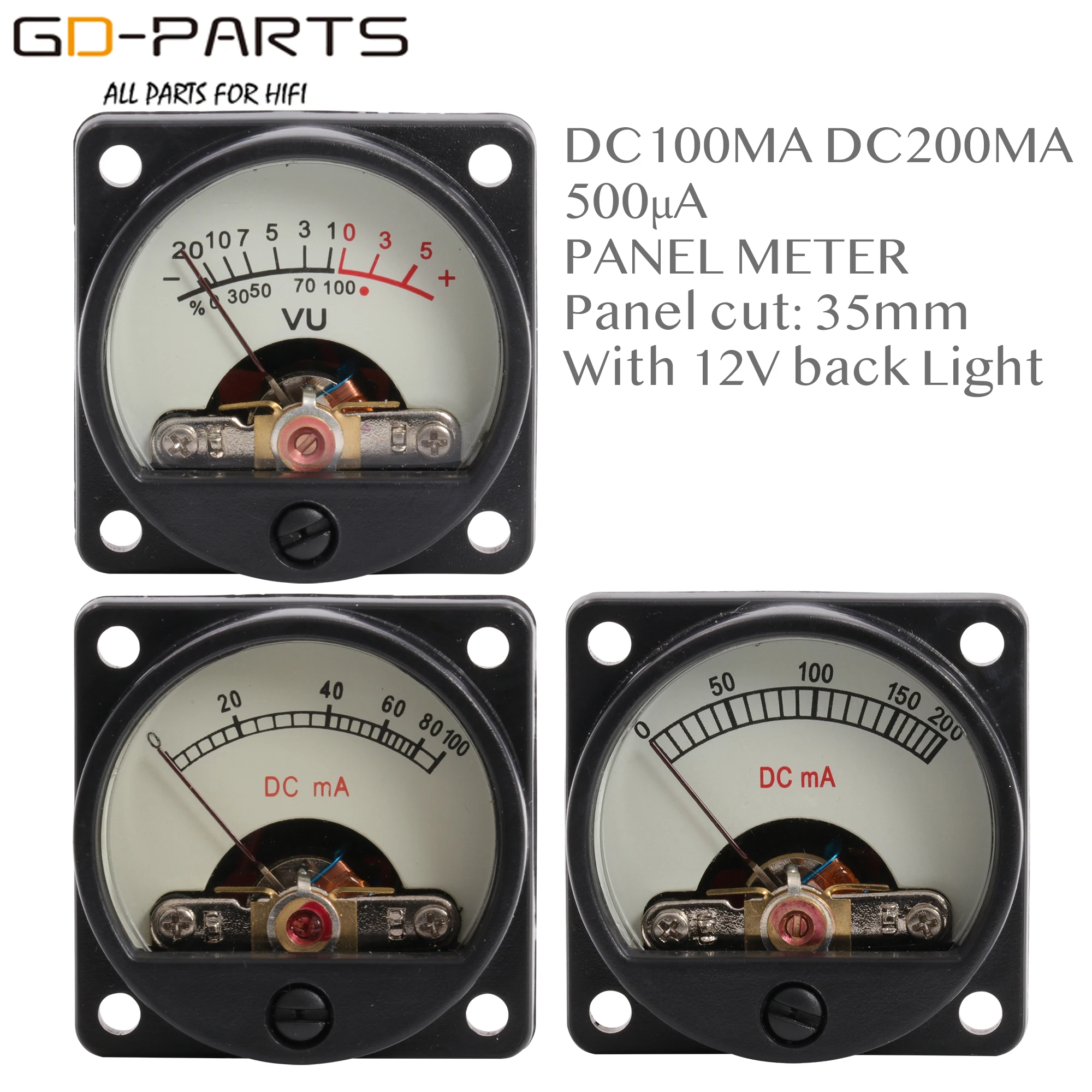 35 มม.DC100mA DC200mA 500UA VU มิเตอร์แอมป์ 12V Warm กลับสำหรับ Vintage 300B KT88 EL34 211 845 หลอด AMP DIY