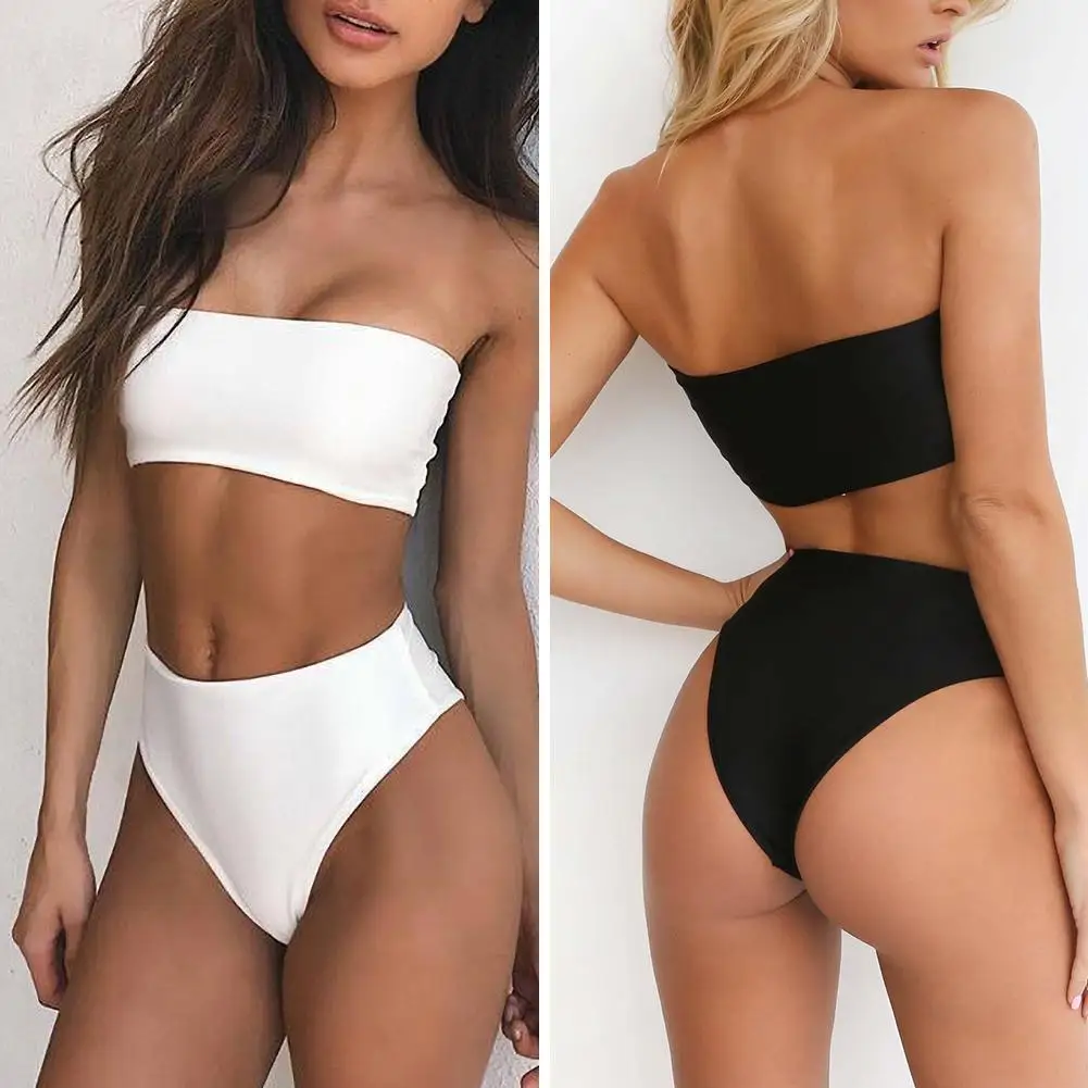 

Sexy Bikini Push Up Bandeau High Waist Panties Swimwear Brazilian Bikini Set Women Solid Wireless Bikini Set Swimsuit Swimwear