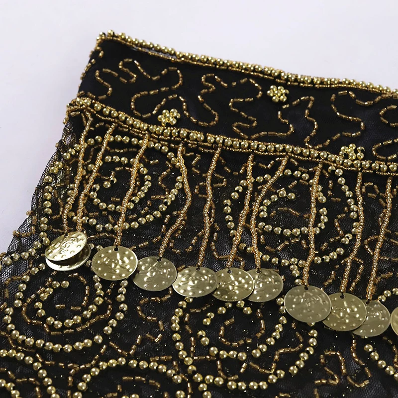 Ręcznie Robione Akcesoria do Tańca Brzucha Błyszczący Pas Szydełkowy Cekiny Chusta na Biodra Monety do Shimmy Owijki Koraliki Frędzle Pasy Tribalne