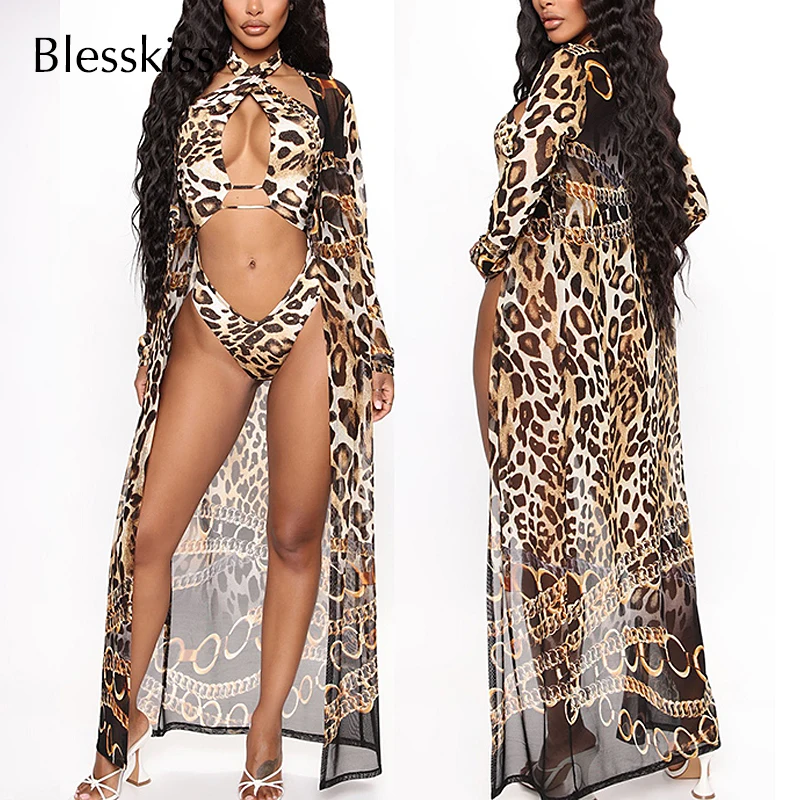 Sexy Leopard Swimsuit Women One Piece Swimwear With Cover Up High Cut Trikini Swimming Suit For Women Bathing Suit Bikini