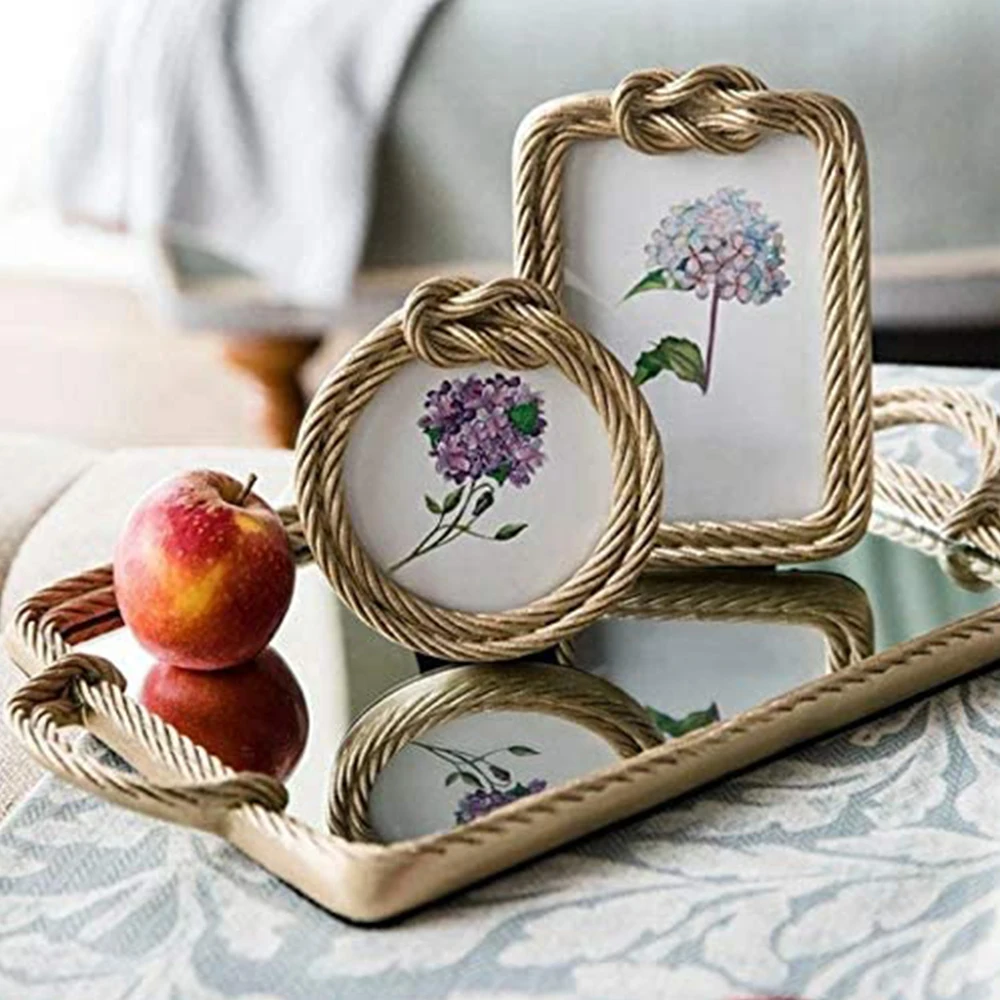 Photo frame resin hemp rope photo frame European retro rectangular round wedding photo frame home decoration 4 inch 6 inch