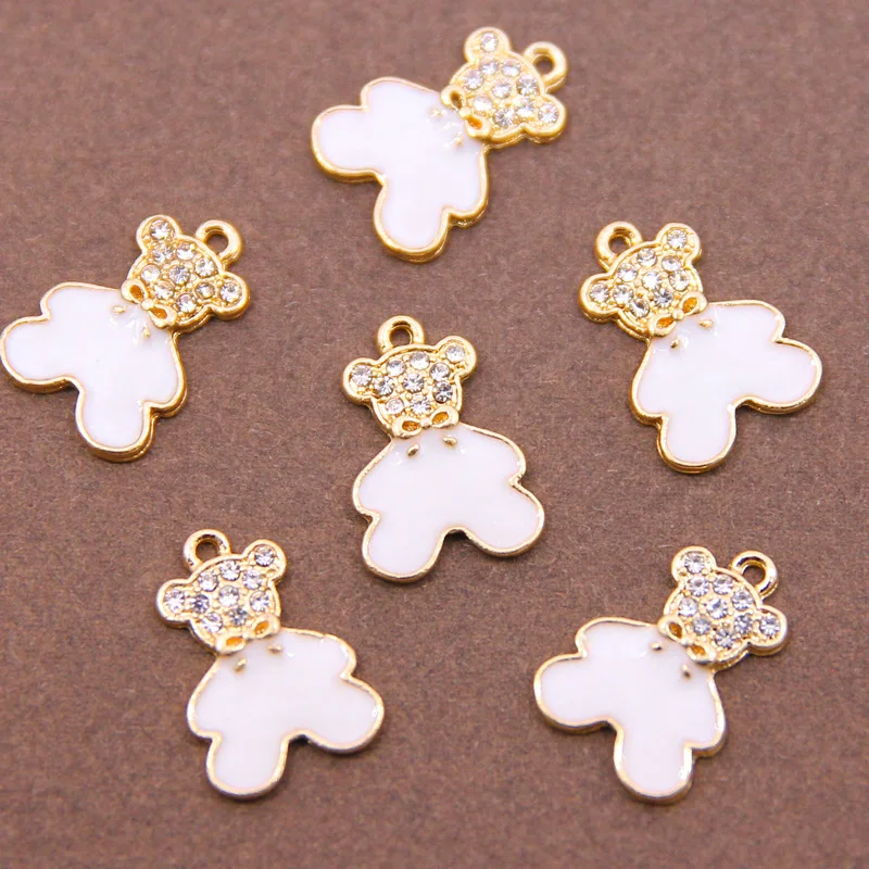 6pcs 18*13mm Cartoon Enamel Bear Charms for Jewelry Making Inlaid rhinestones Charms DIY Pendants Earrings Necklaces Accessories