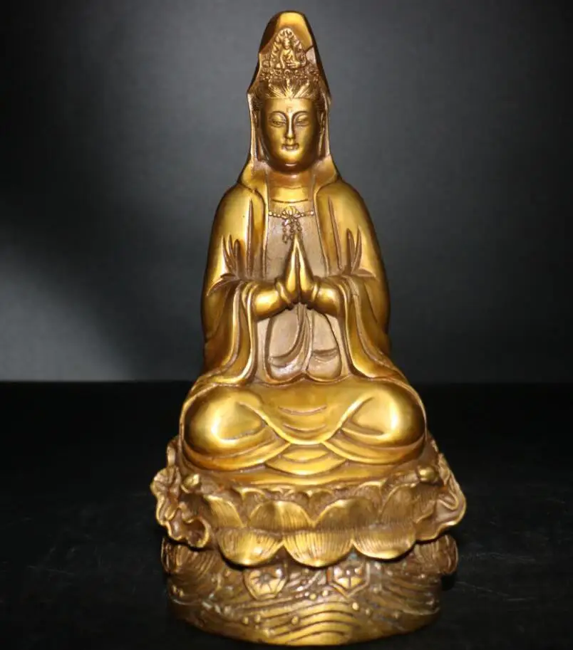 

China brass Sitting lotus Guanyin Bodhisattva crafts statue