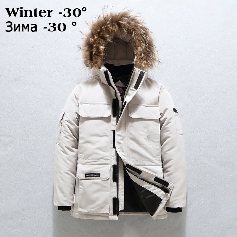 90% Down Jackets Men Winter Fashion Thick Warm Parkas Fur Collar White Duck Down Coats Casual Slim Windproof Down Jackets 4XL