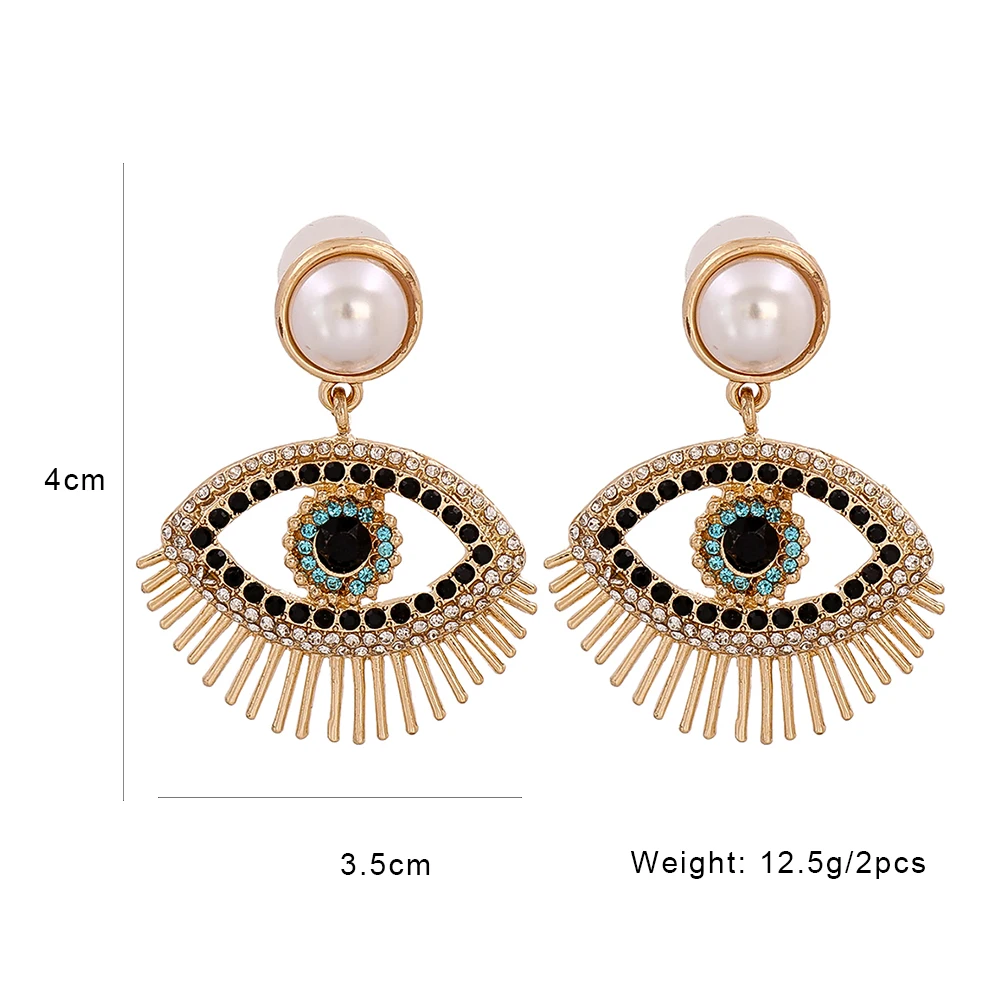 Fashion Pearl Gold Plated Drop Earrings Crystal Evil Eye Shape GeometricEarrings Women Weding Party Jewelry