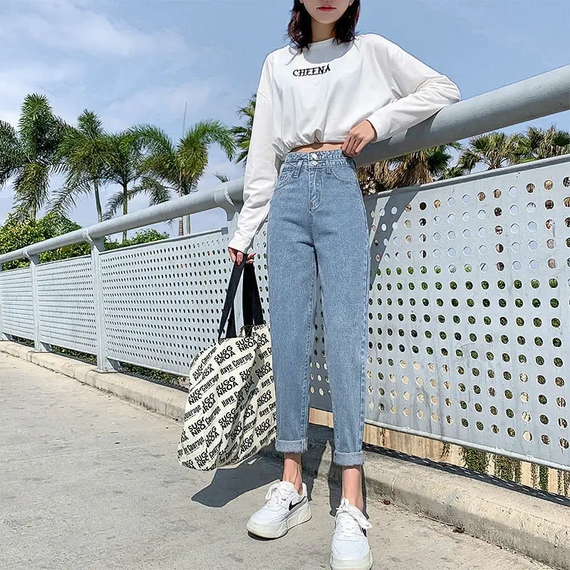 CGC 2023 Trend High Waist Jeans Women Vintage Denim Capri Pants Female Korean Style Straight Trousers Jeans y2k Streetwear