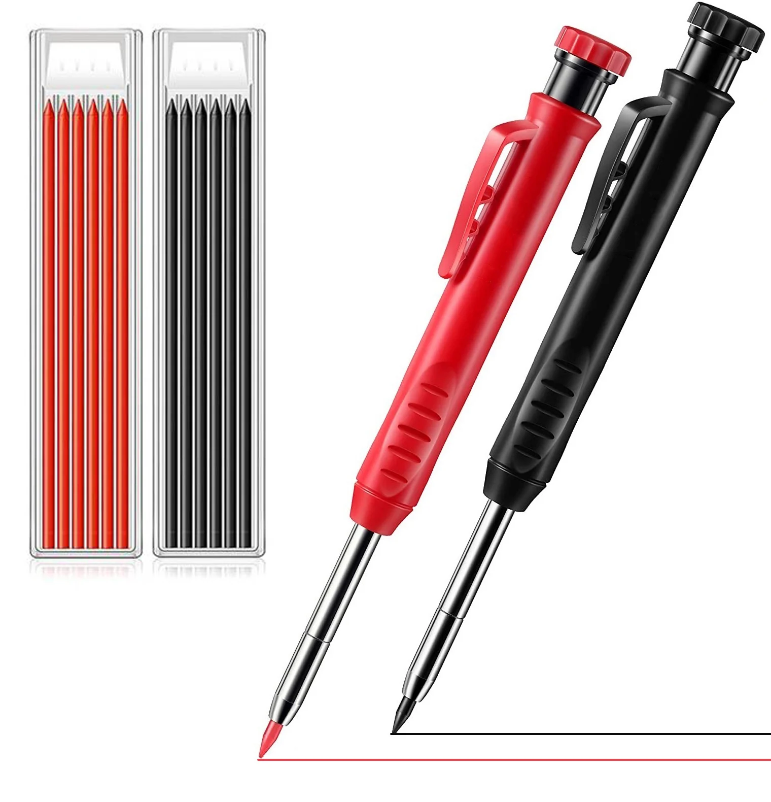 Carpenter Pencil Set Construction Carpenter Marker and 6 Black Red Refill Leads, for Scriber Wood Floor Marking A