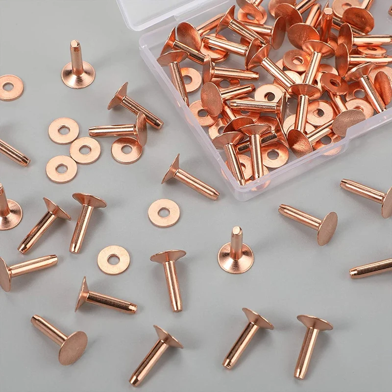 50 Sets of Copper Rivets and Burrs,Leather Belt Wallets, Leather Copper Rivets, Leather DIY Craft Supplies (9/16 Inches)