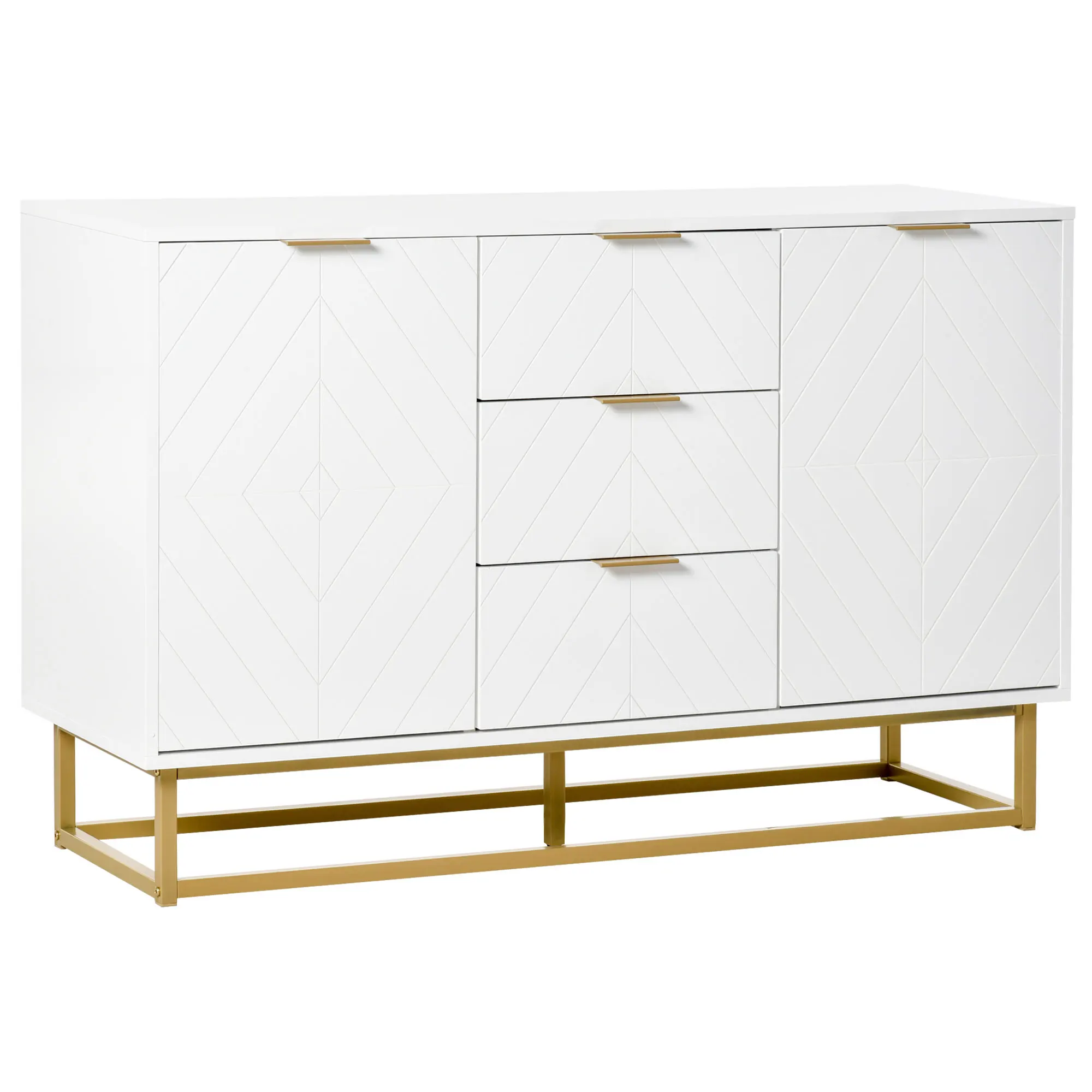 HOMCOM auxiliary sideboard storage cabinet with 3 drawers and 2 cabinets with door adjustable shelf home 120x40x76 cm White