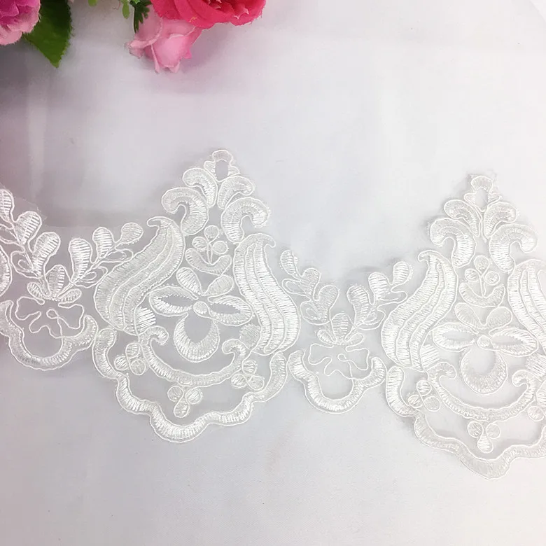 2Yards /Lot off white car bone lace headdress wedding accessories handmade DIY fabric applique patch width 12cm SC062