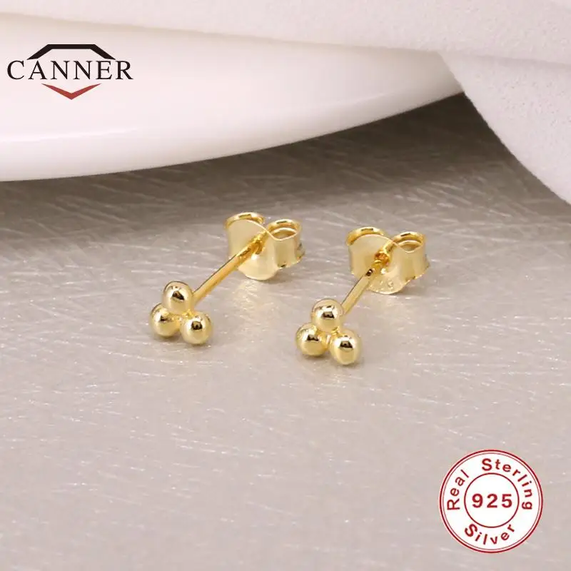 CANNER Bạc 925 Mini Đơn Giản Màu Vàng Sụn Xuyên Bông Tai Nữ Earings Phụ Kiện Trang Sức