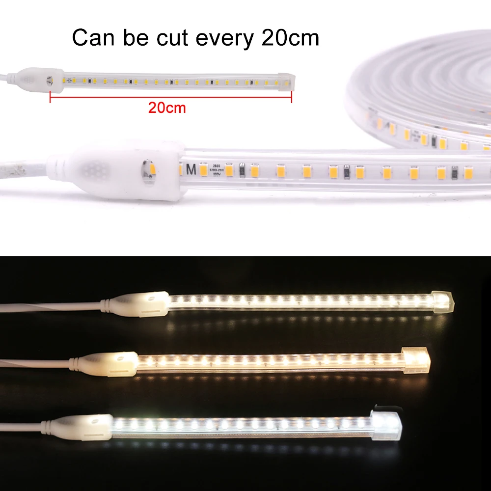 220V LED Strip IP67 Waterproof 20cm Cut 120leds/m 2835 Flexible LED Light Lamp Natural white 4000K White 6000K