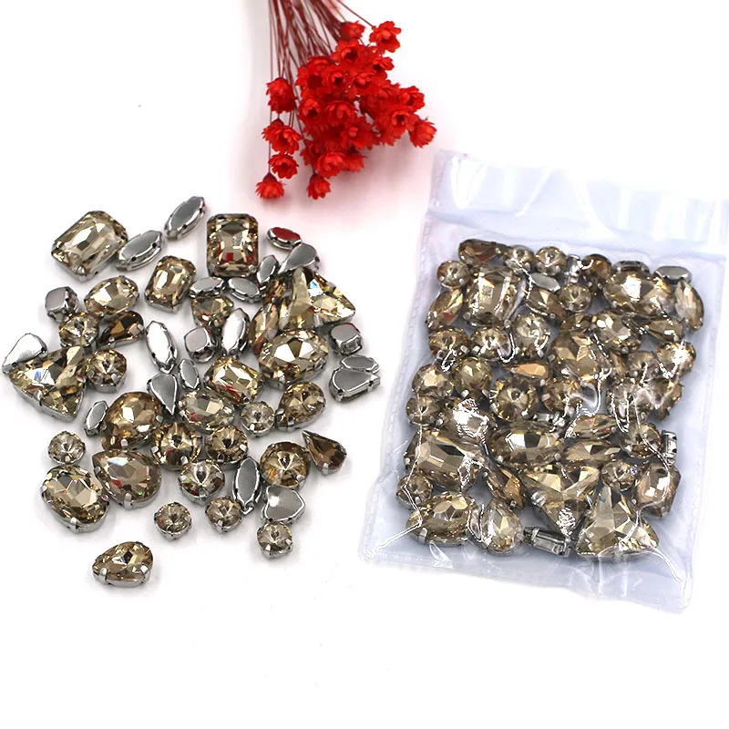 

Wedding decoration mixed shape Light coffee sew on glass crystal claw rhinestones diy clothing accessories