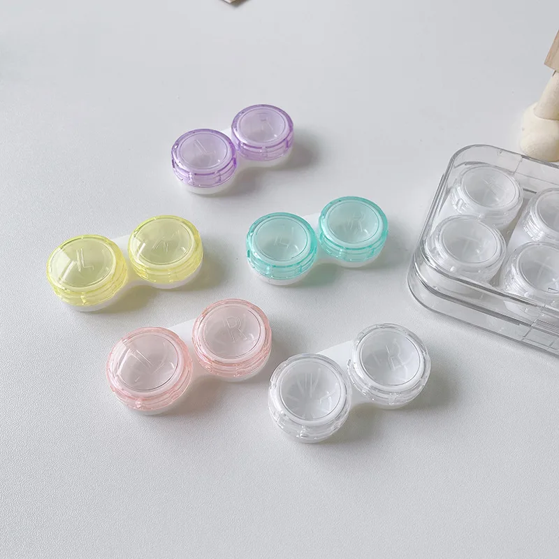 Simple Tansparent Contact Lens Case 3 Pairs Double Dox Colored Contacts Storage Case Travel Portable contact case