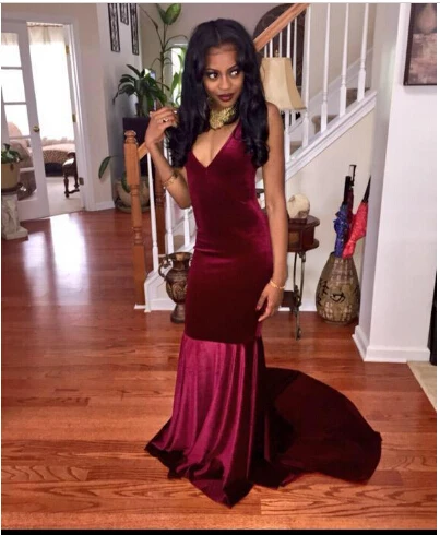 Burgundy Mermaid Prom women Flattered Fitted Red Wine Velvet Elegant Party Gown 2018 robe de soiree mother of the bride dresses