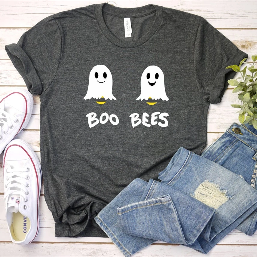 2020 Boo Bees Halloween Shirts Funny Boobee Ghost Bees T-shirt Cute Halloween Gift Vintage Women Tops Camisas Mujer