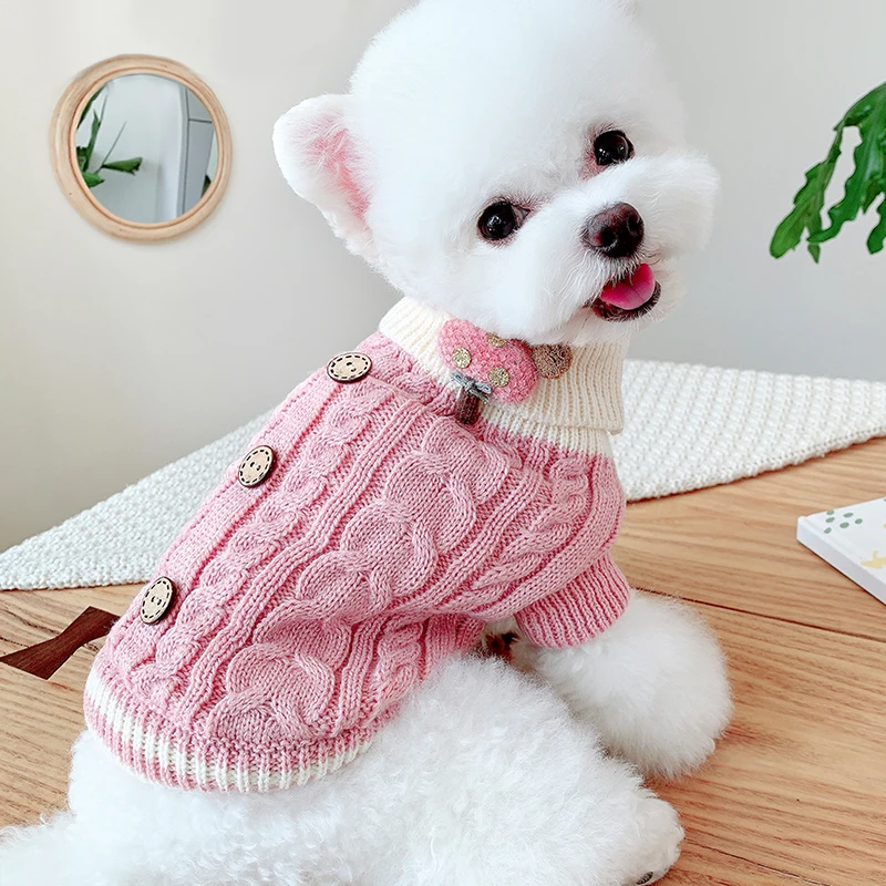 Twist Button Sweater Dog Coats For Small Dogs Knitted Winter Warm Pet Small Breeds Animals Suit Clothes Apparel For Cats Poodle