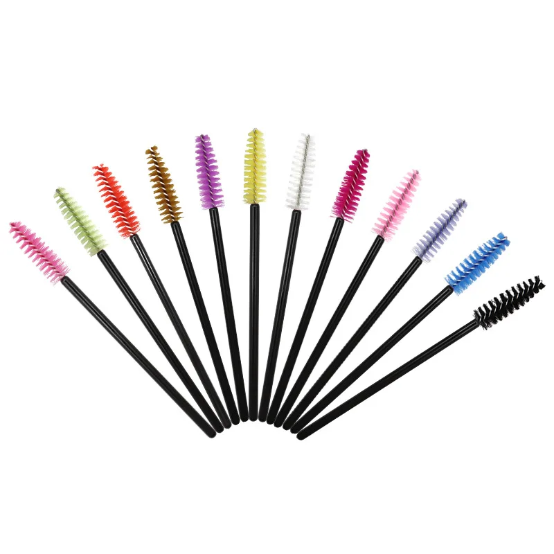 Brosse à cils en nylon de poulet pour salle de bain, tige noire, brosse à mascara, peigne, microbrosse, brosses à tête souple pour femmes, outils de maquillage, 50 pièces