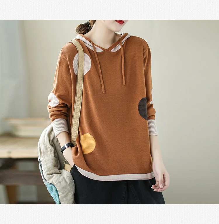 Amax luluE 2024 Winter Women Loose Patchwork Sweaters European Style Ladies Casual Hooded Design Jumpers Vintage Street Pullover