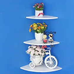 3Pcs/Set Wall Mounted Fan Shape Corner Home Decoration Storage Rack Shelf Stand Wood Plastic Plate Bathroom Kitchen Corner Shelf