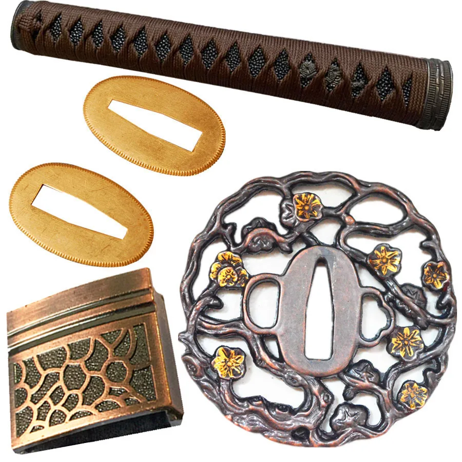 Cherry blossoms Theme Metal Crafts Kirsite Sword Guard for Katana/Wakizashi Accessory Set Tsuba+Menuki+Fuchi+Kashira+Handle+Haba